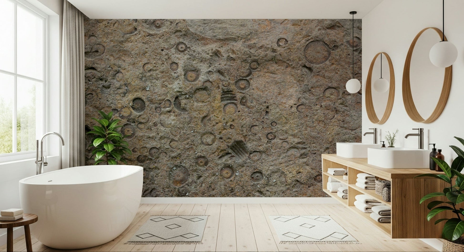 Living room with Ancient Fossil Texture wallpaper mural

