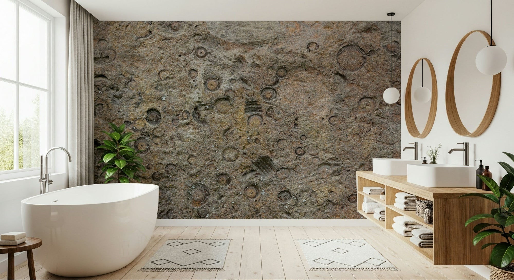 Living room with Ancient Fossil Texture wallpaper mural, GD6083