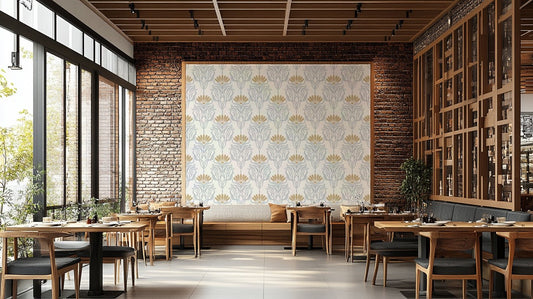 Old world motif wallpaper in earthy tones

