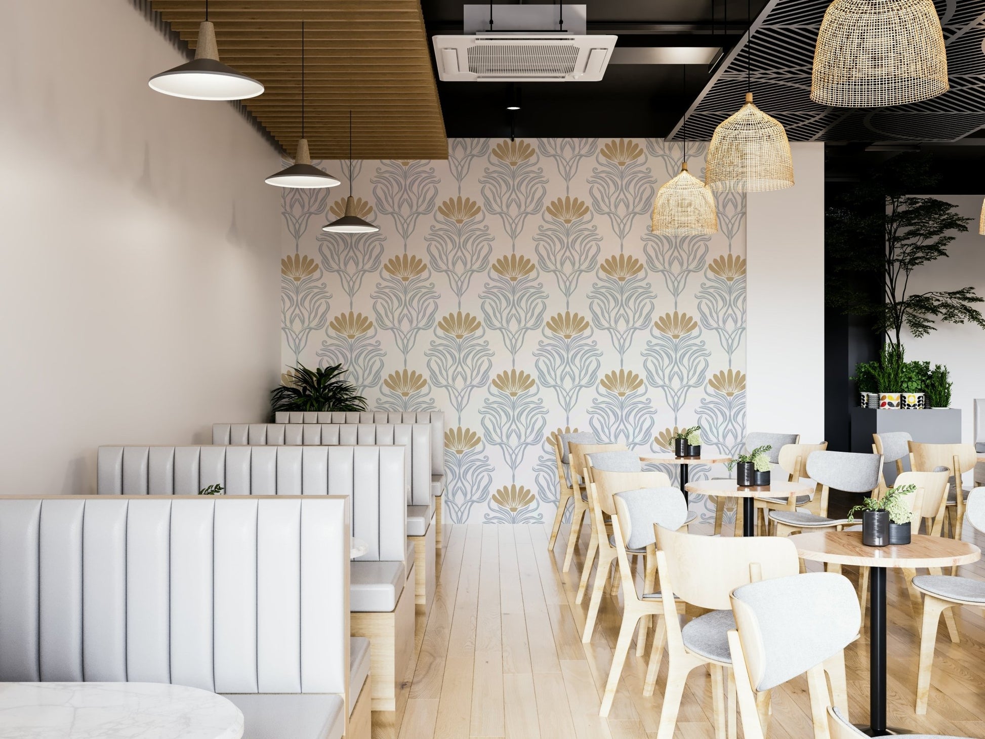 Wallpaper with historic ancient motifs and symbols


