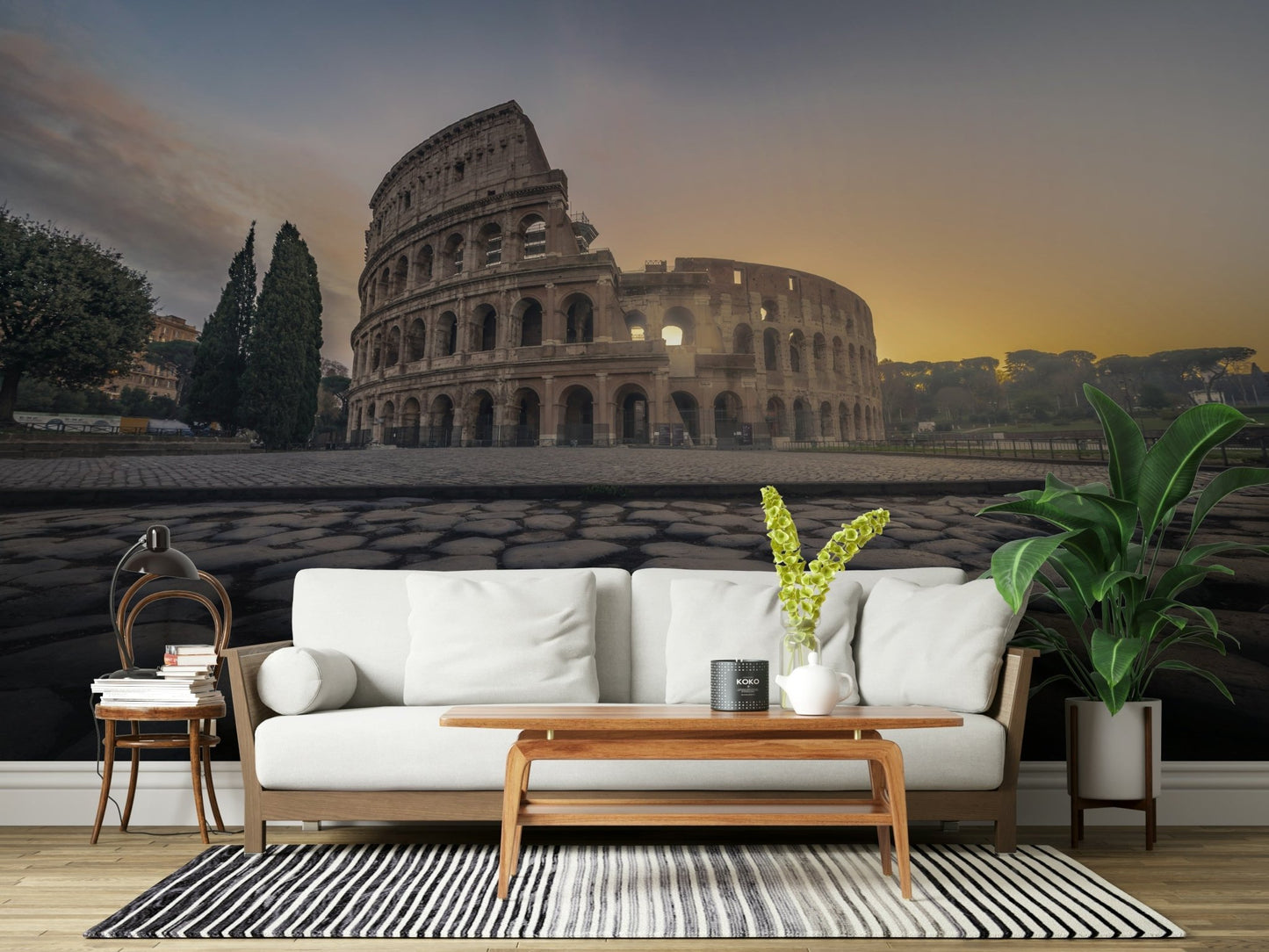 A serene historic landscape wall mural of the Roman Forum or Colosseum., GD5871