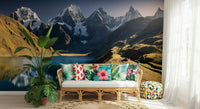 A beautiful wide-angle wall mural of a serene landscape.