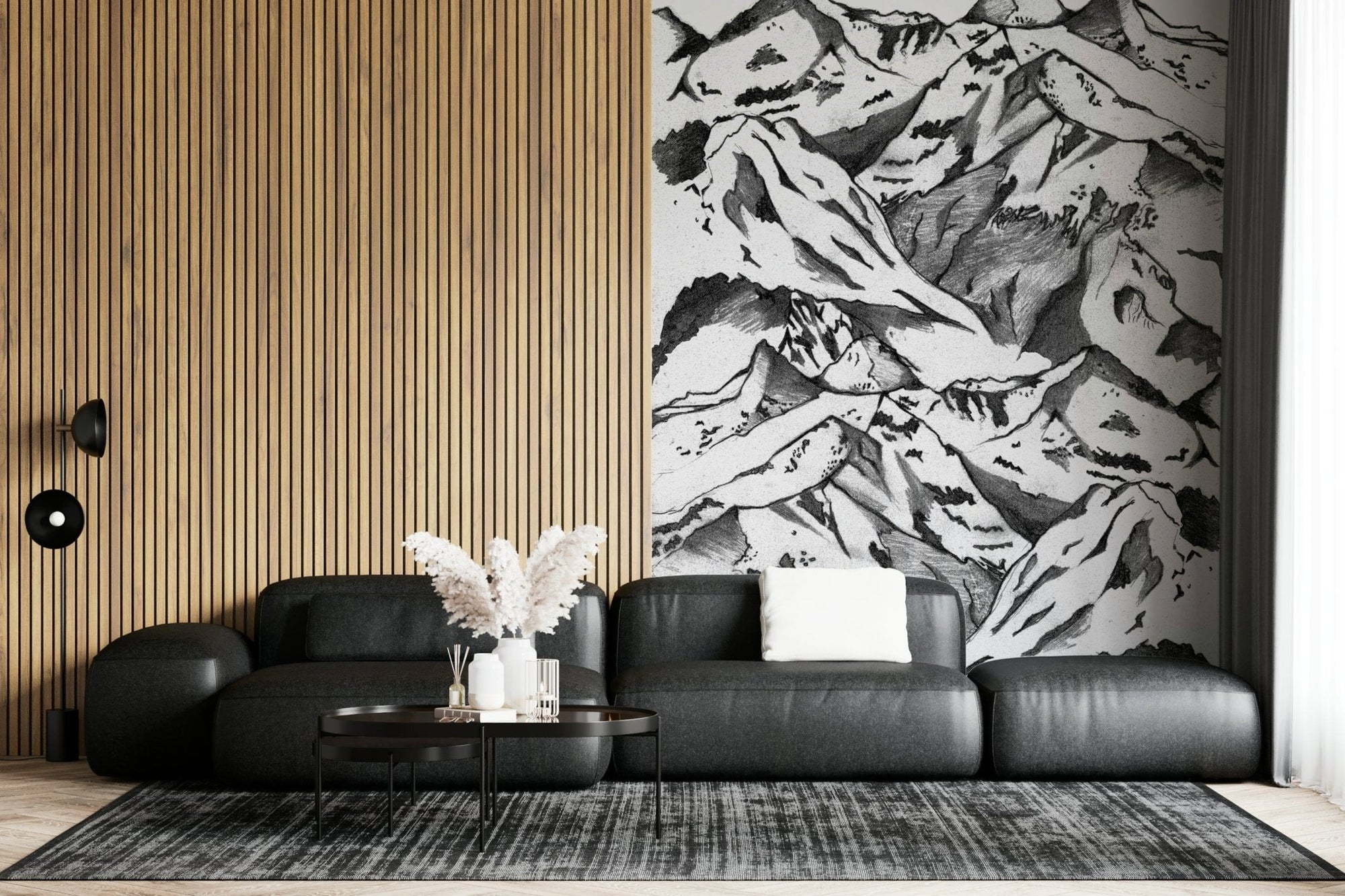 Hand drawn Andes Wall Mural featuring snowy mountain peaks GD5369