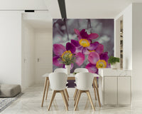 Artistic floral arrangement wallpaper for a contemporary hallway