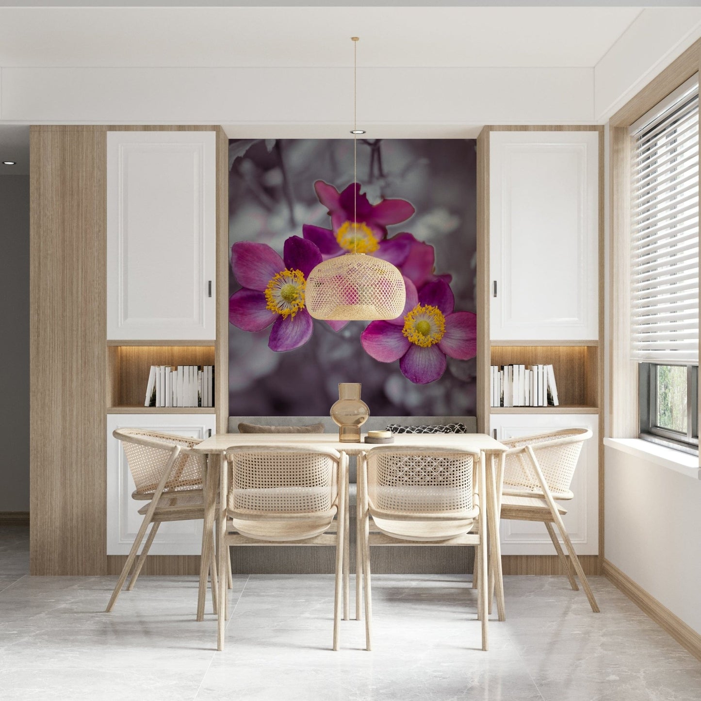 Anemone Flowers Wall Mural used as a backdrop in a guest suite