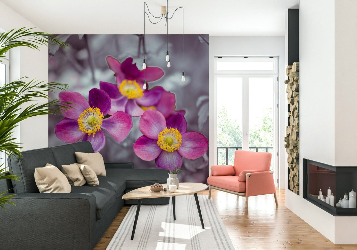 High definition floral print for a minimalist lounge interior