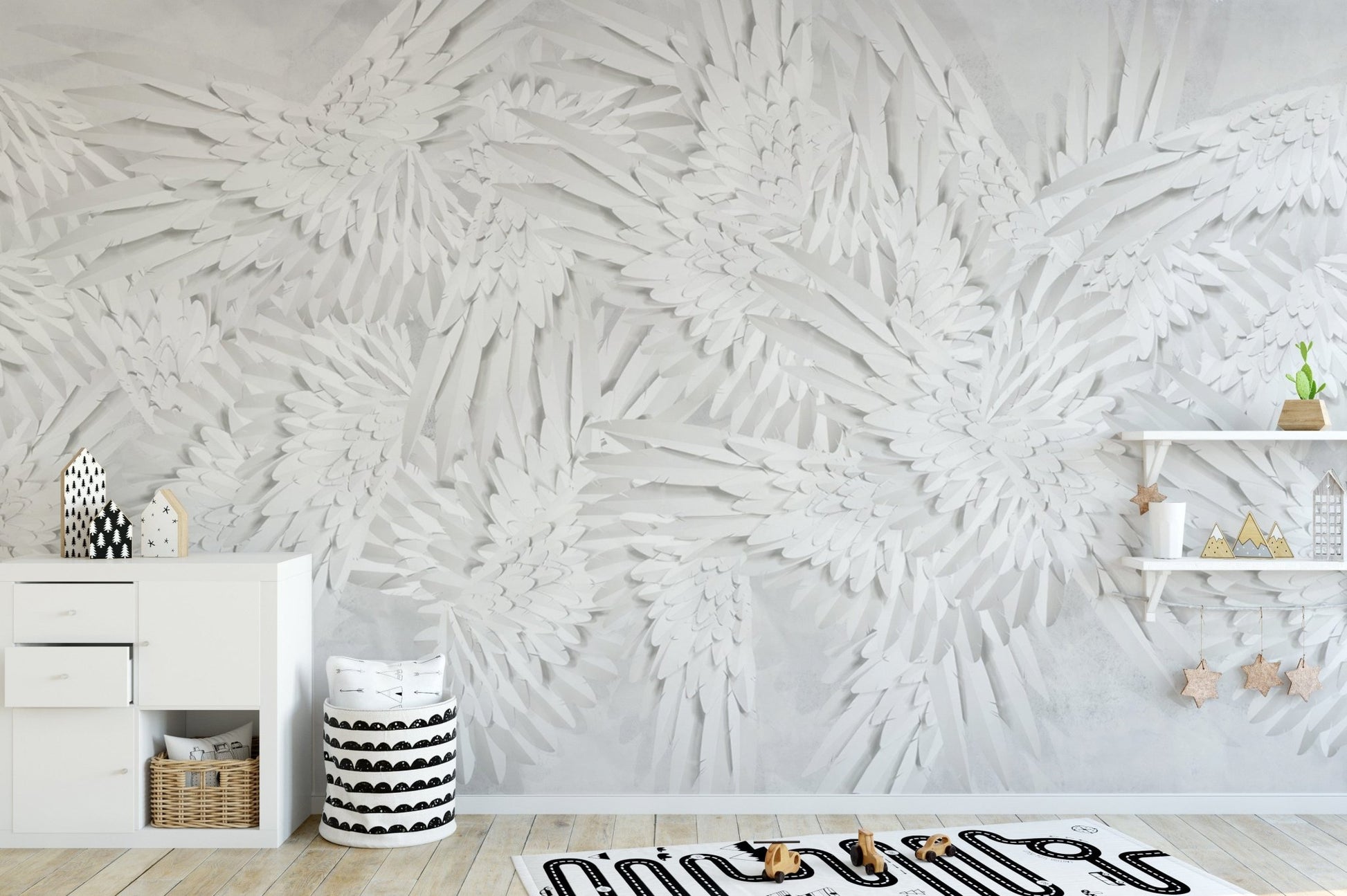 Elegant feather mural inspired by Hermes' divine essence. B635
