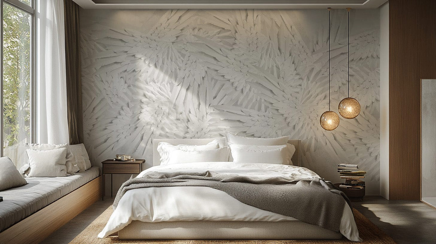 Angelic Aegis wallpaper mural with intricate feather designs. B635
