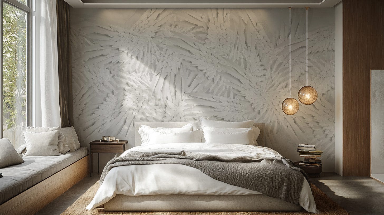 Angelic Aegis wallpaper mural with intricate feather designs. B635
