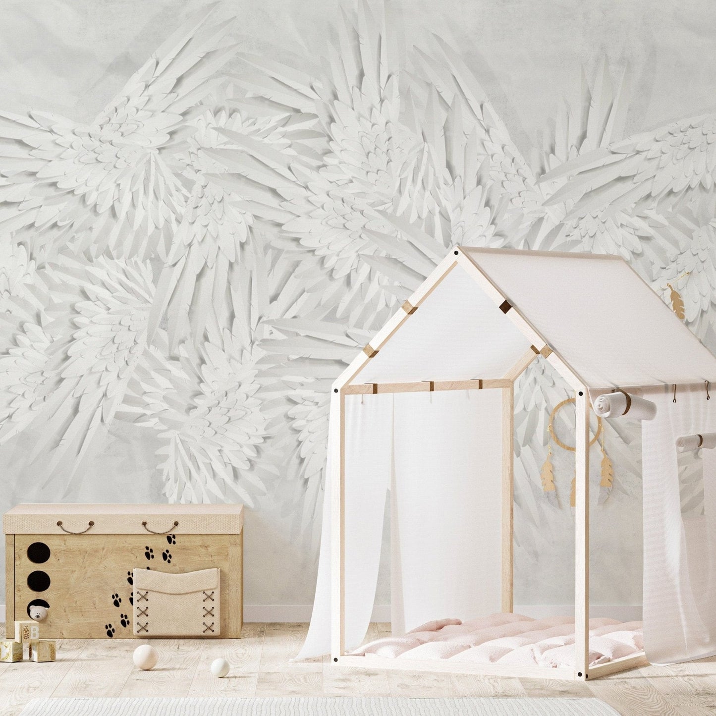 Artistic Angelic Aegis wallpaper with detailed feather motifs. B635
