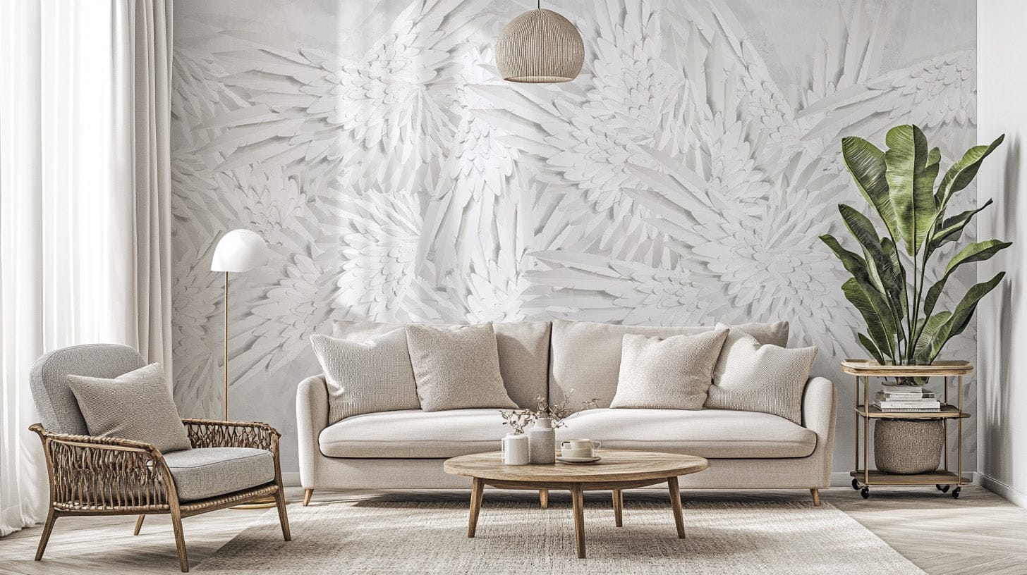 Ethereal Hermes feather mural for a serene, angelic vibe. B635

