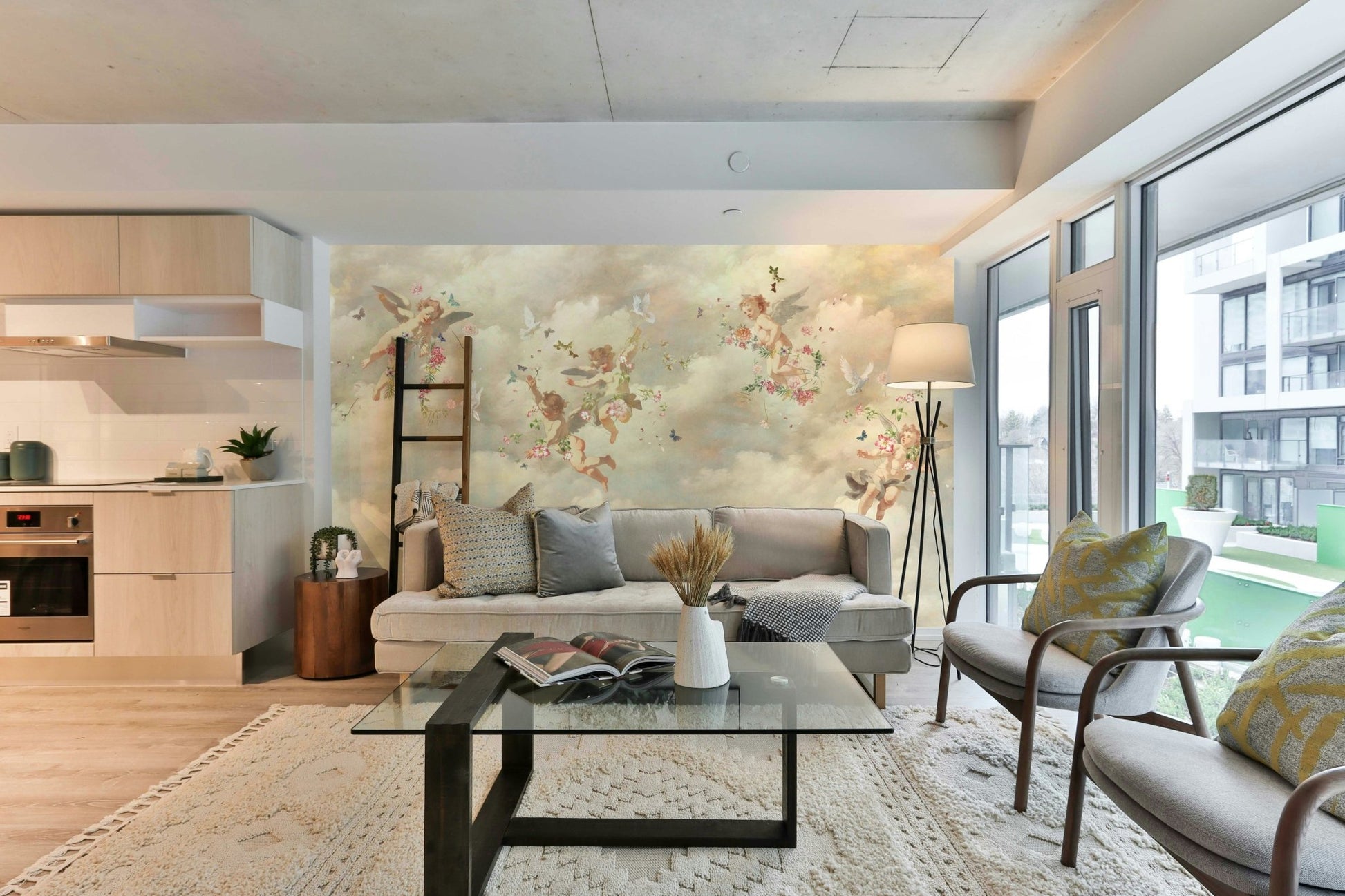 The clouds are soft and billowy, with a gentle, ethereal quality.

