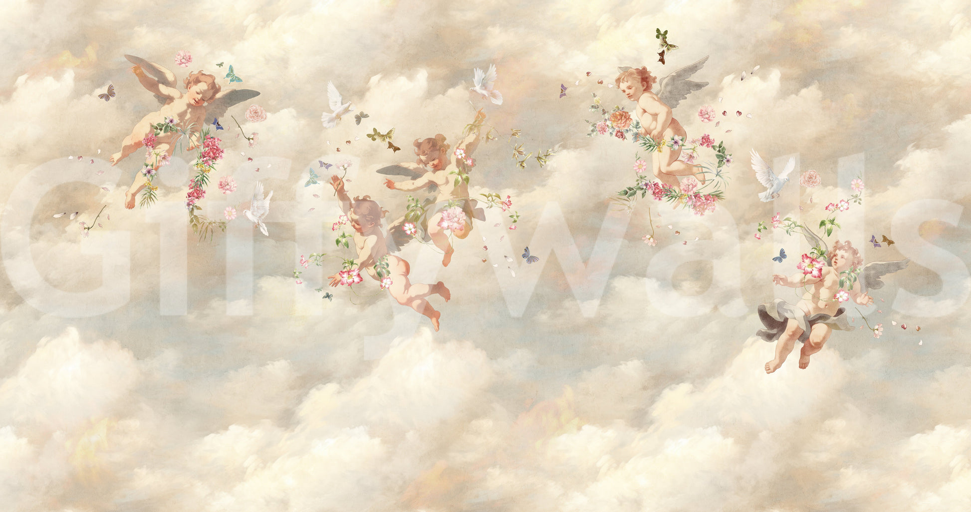 The Angelic Serenade mural gives the space a romantic and quiet touch.

