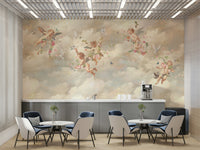 The room feels calm and serene due to the gentle artwork.

