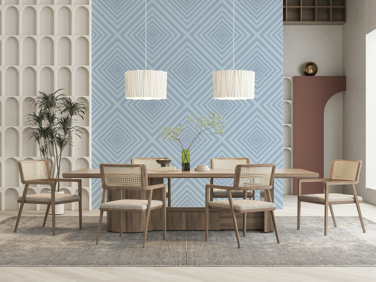 Tonal Azure sophisticated nursery wallpaper with elegant bands.