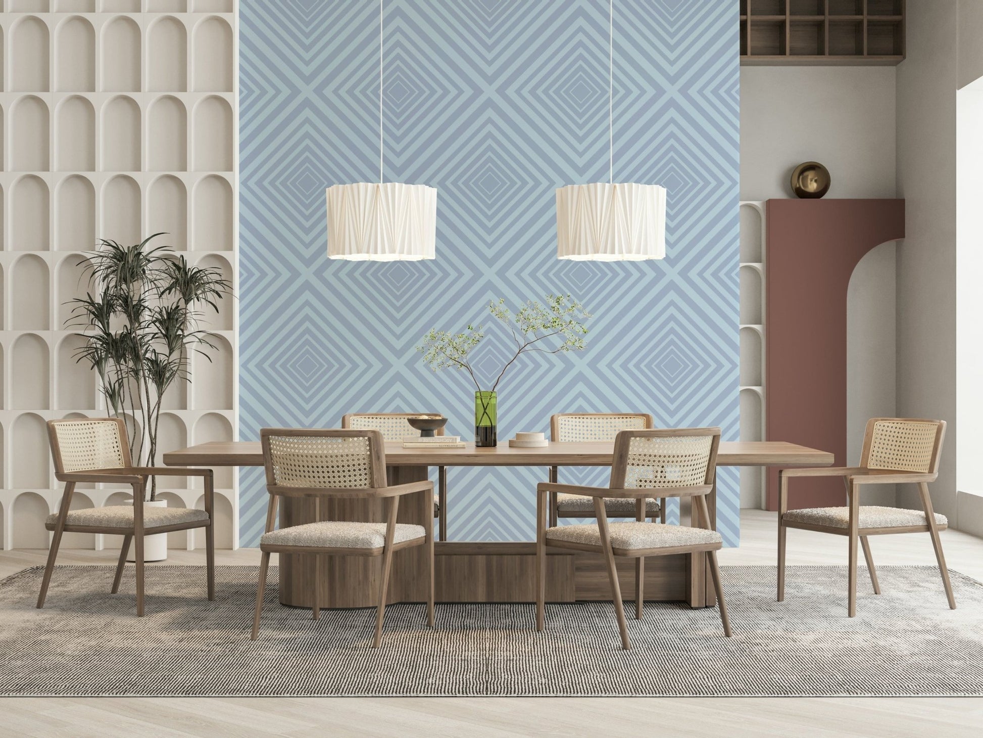 Tonal Azure sophisticated nursery wallpaper with elegant bands.