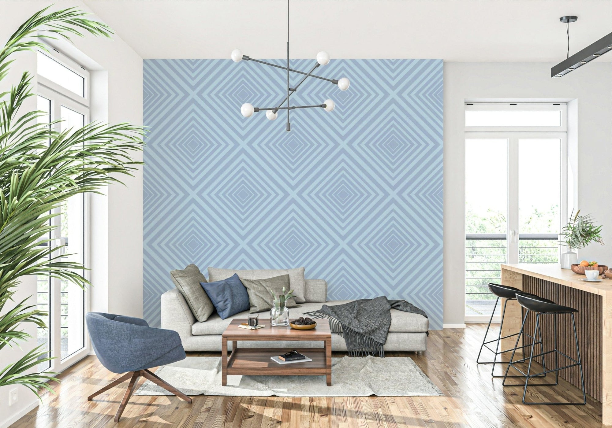 Angles of Azure subtle geometric wall mural for modern design., GD6855