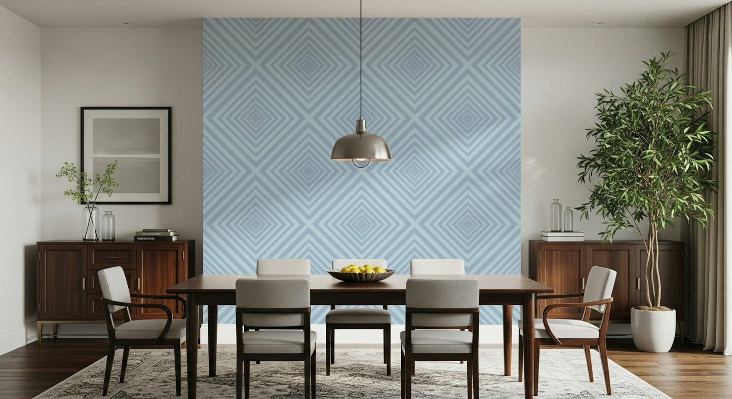 Sleek Azure interlocking stripe wallpaper for a contemporary room.