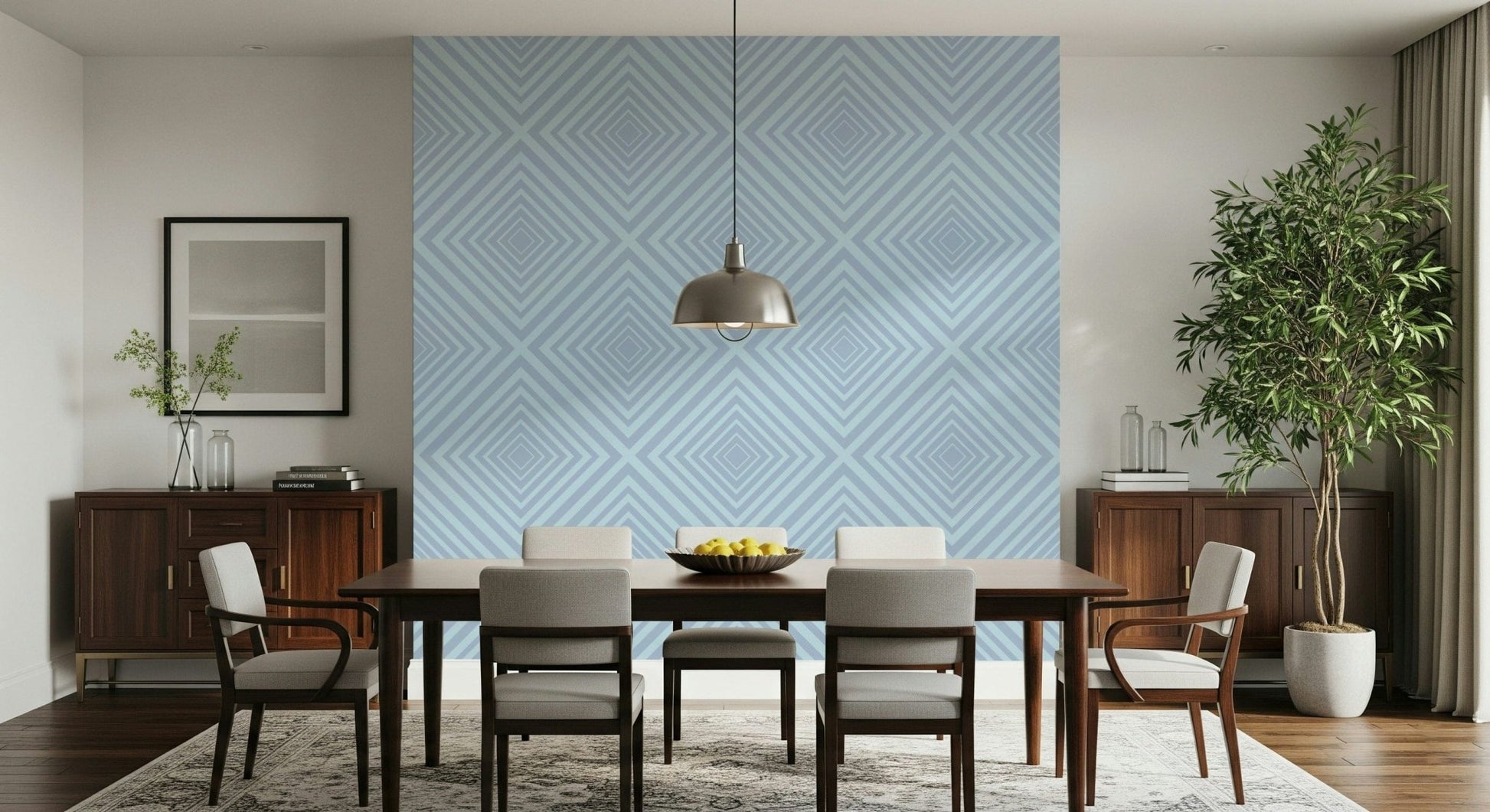 Sleek Azure interlocking stripe wallpaper for a contemporary room.