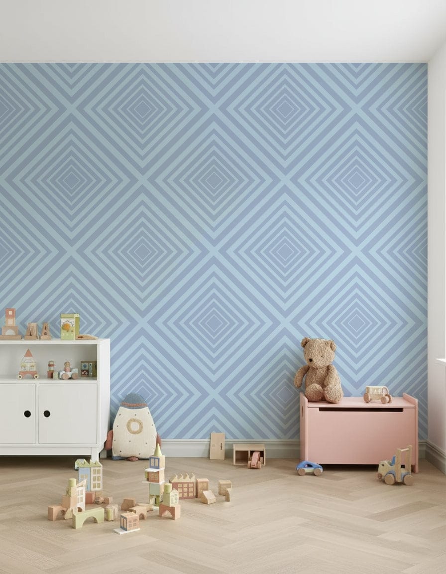 Clean Azure repeating chevron wallpaper in soothing light blue.