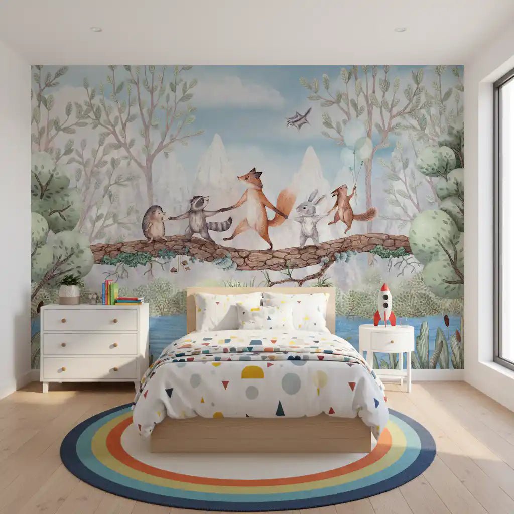 Animal Adventure Wall Mural with fox and animals on branch, GD9169