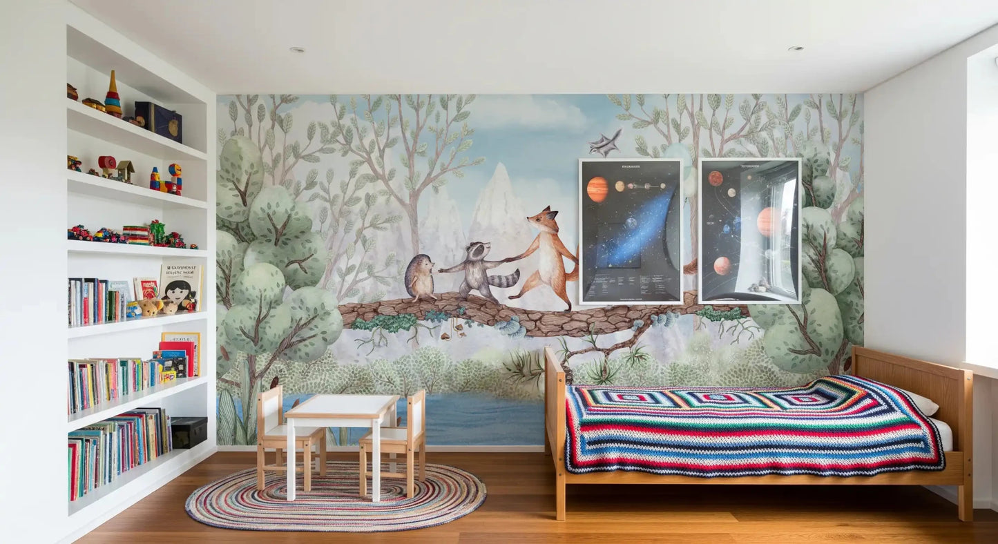 Animal Adventure Wall Mural with rabbits and raccoon, GD9169