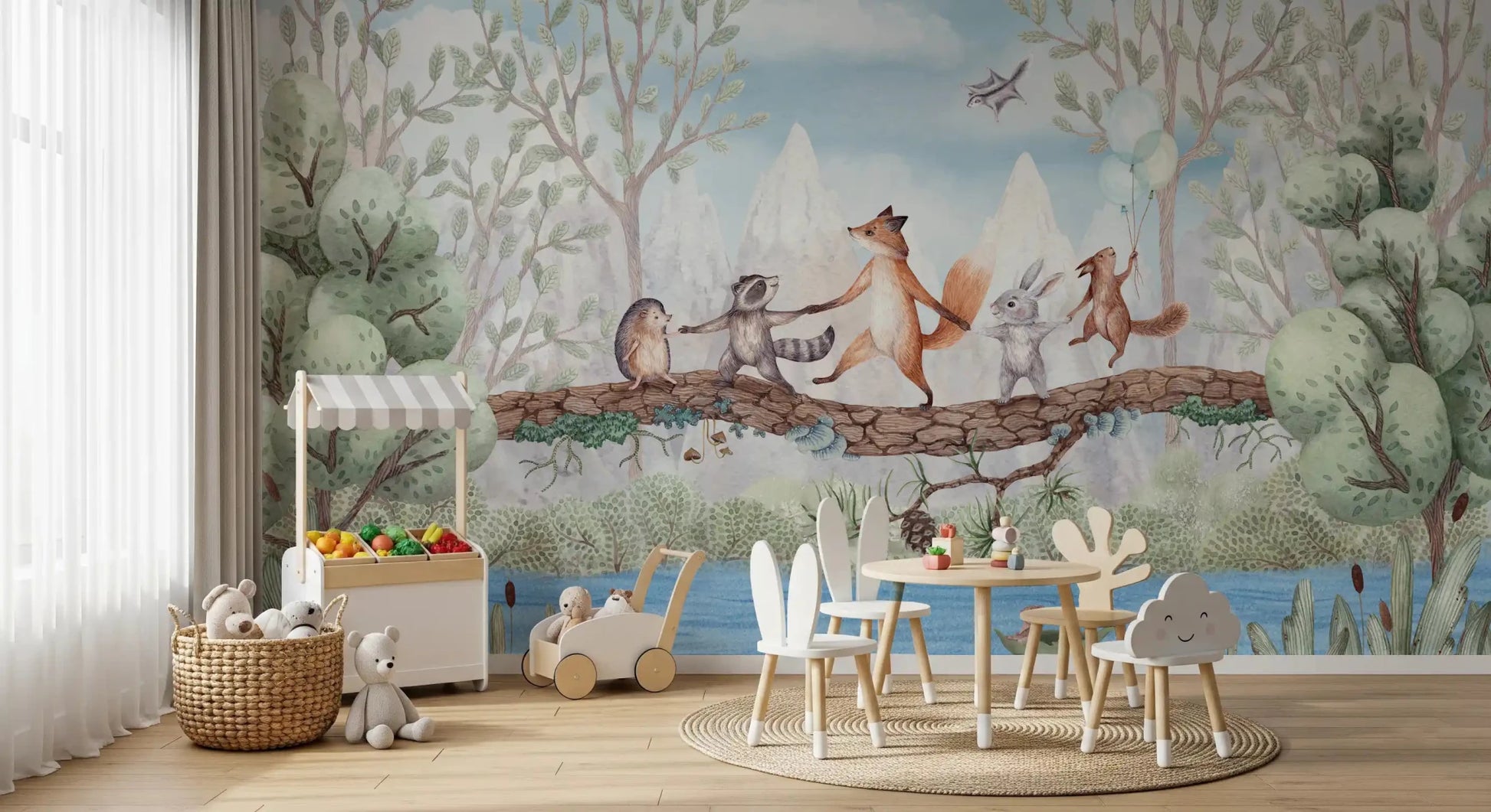 Nursery styled with Animal Adventure Wall Mural woodland animals, GD9169