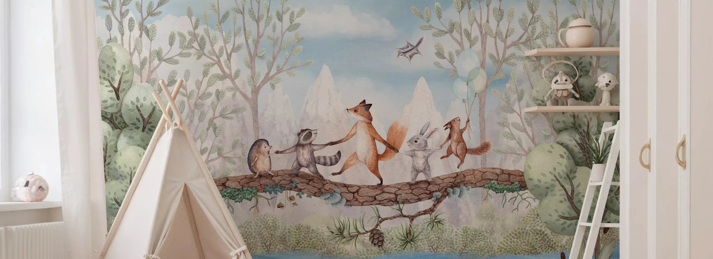 Woodland scene Wall Mural in Animal Adventure theme, GD9169