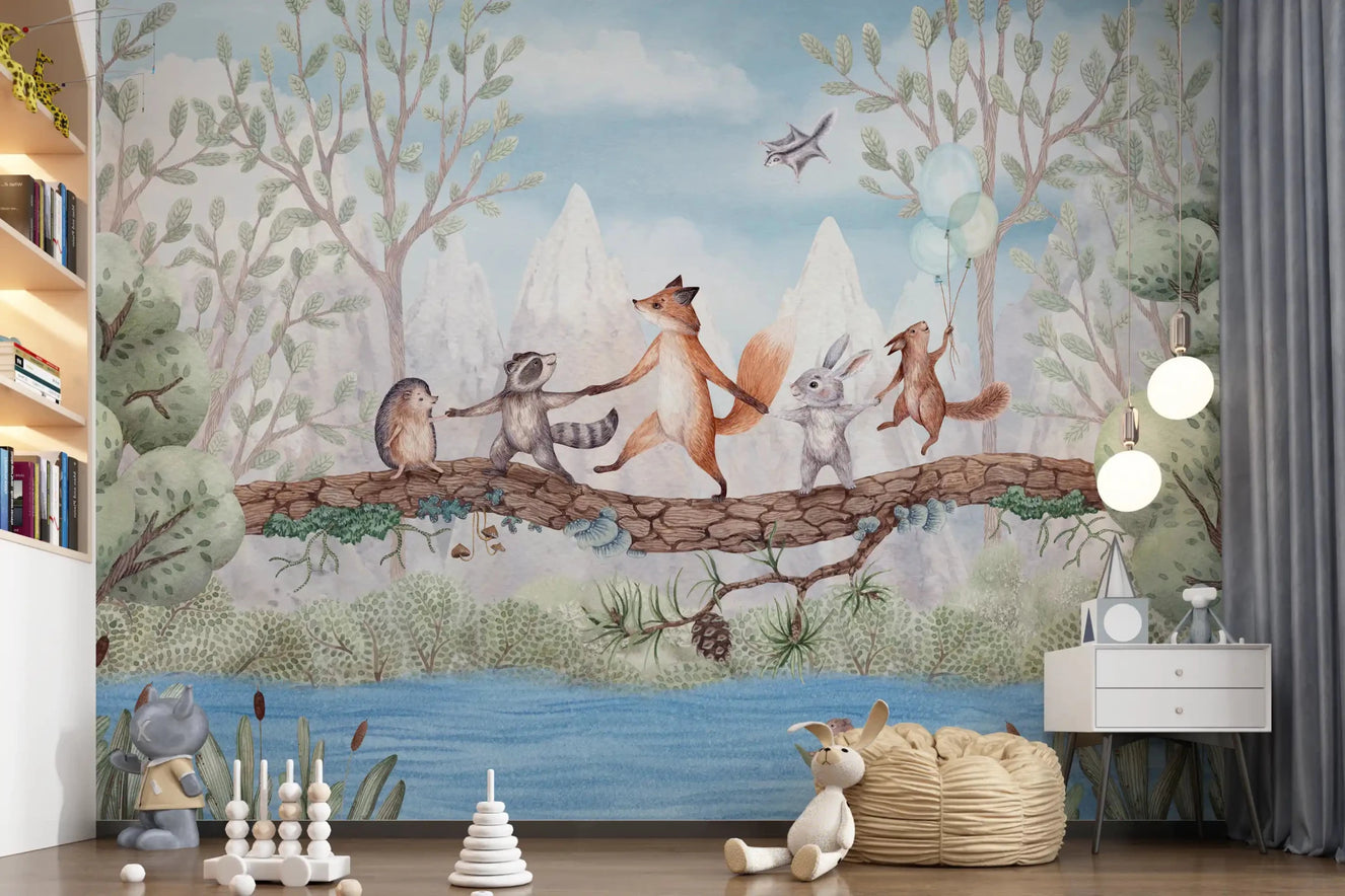 Playroom wall with Animal Adventure Wall Mural animal walk