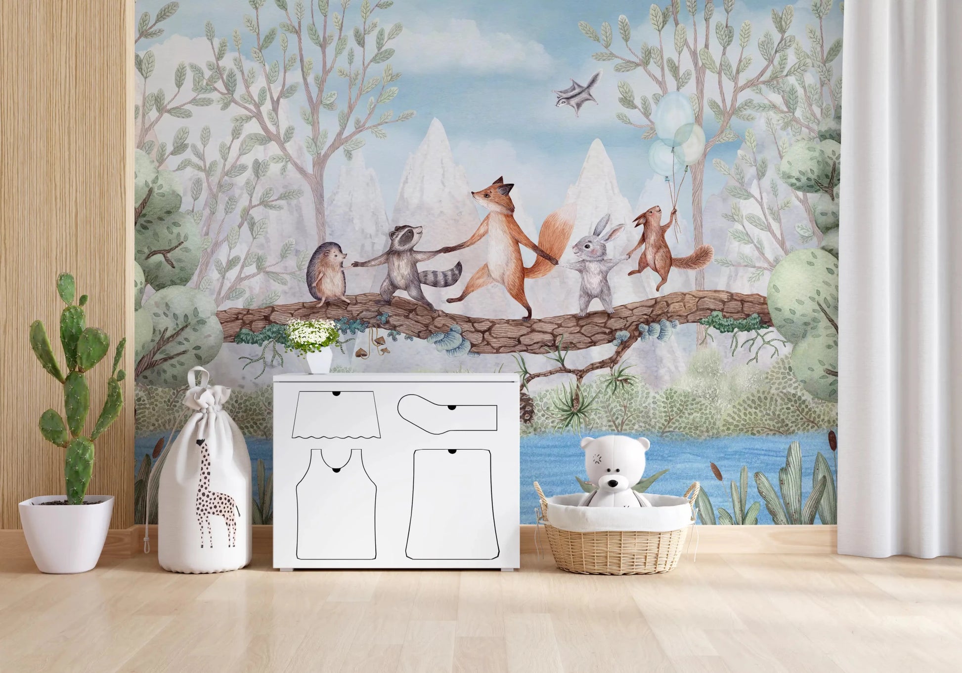 Hallway showing Animal Adventure Wall Mural forest design, GD9169
