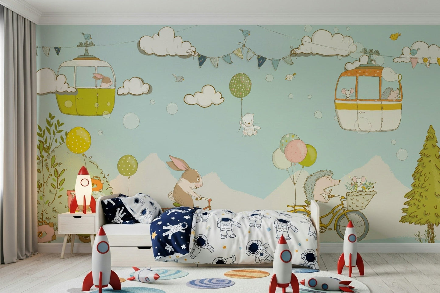 A calming abstract design wallpaper mural that defines a space.