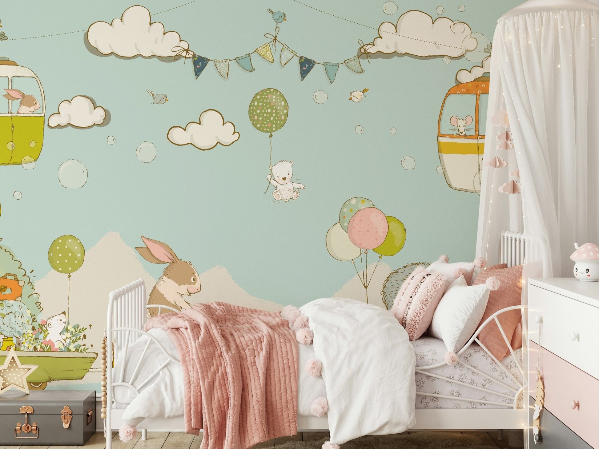 An artistic soft focus mural on minimalist wallpaper.