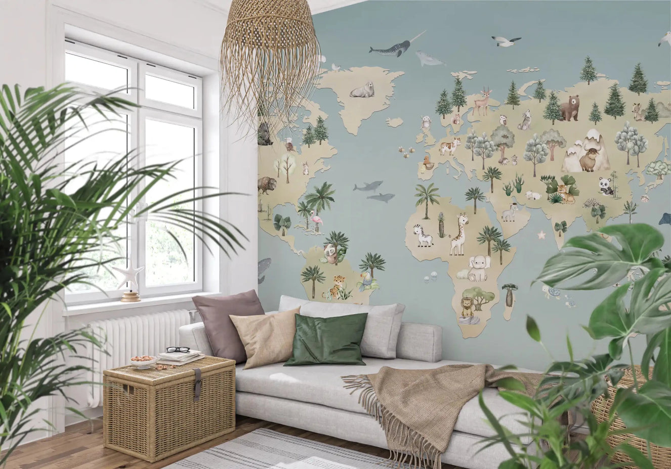 Hallway featuring Animal Atlas Blue Wall Mural animal continents