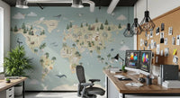 Global animal map design from Animal Atlas Blue Wall Mural