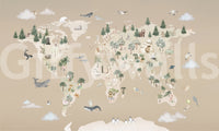 Animal Atlas Brown Wall Mural with global animal placement, GD9168