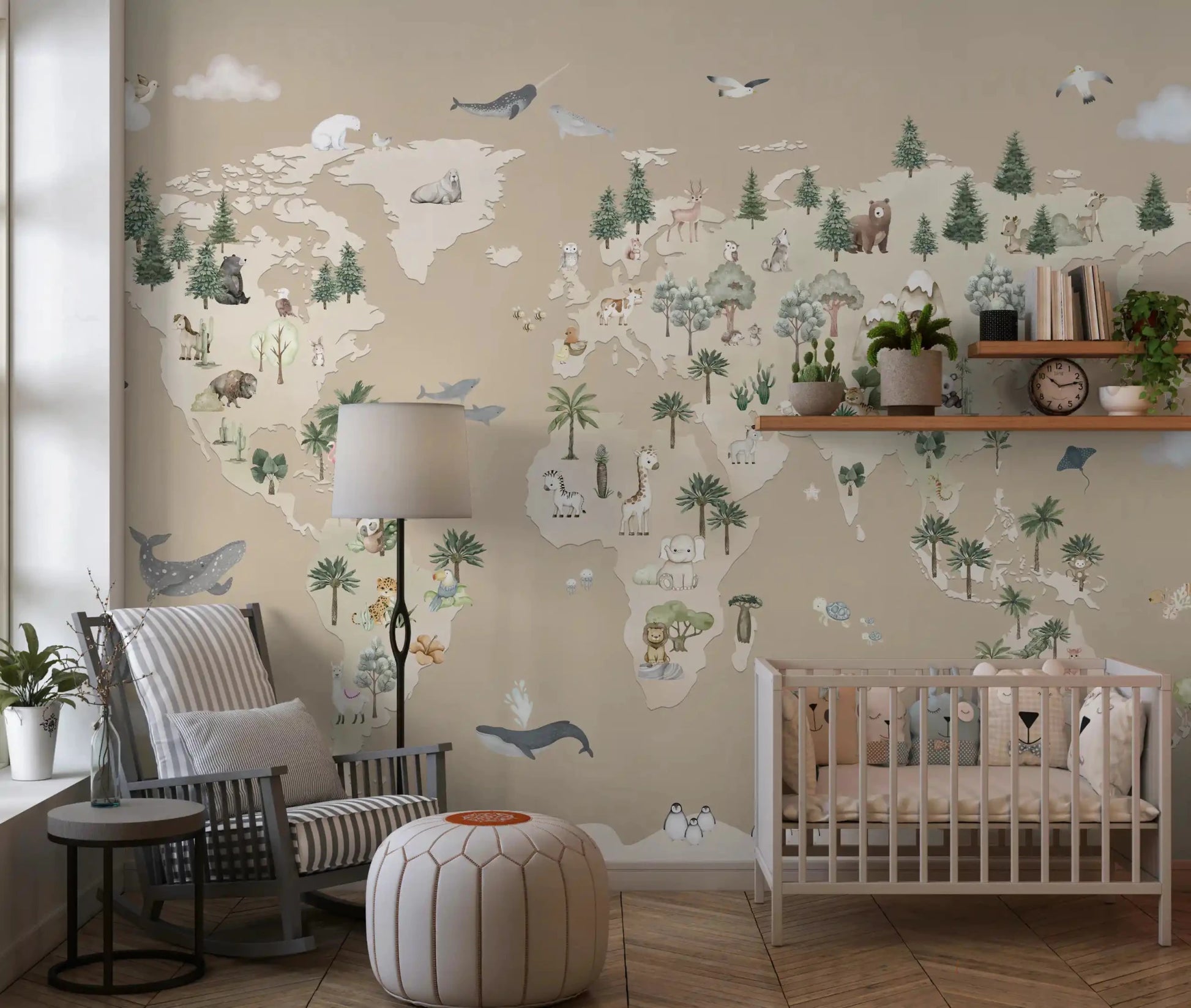 Nursery wall featuring Animal Atlas Brown Wall Mural animals, GD9168