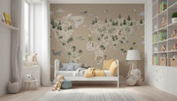 Animal Atlas Brown Wall Mural with ocean animals and clouds, GD9168