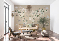 Living room with Animal Atlas Brown Wall Mural world map design, GD9168
