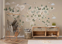 Neutral world map Wall Mural in Animal Atlas Brown tones, GD9168