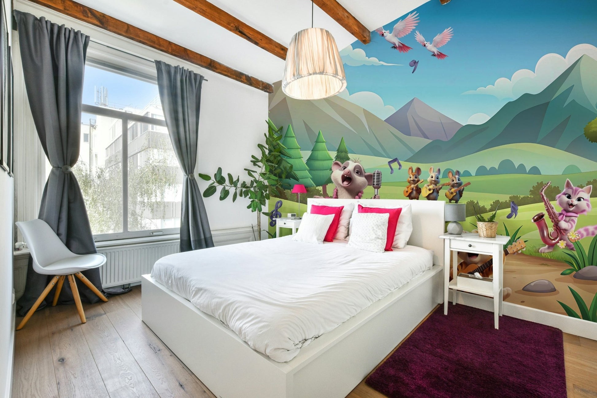 Wall decor showing a tranquil forest view

