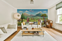 Serene meadow scene with friendly animals

