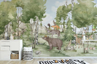 Playful forest animal friends wallpaper mural for charming spaces.