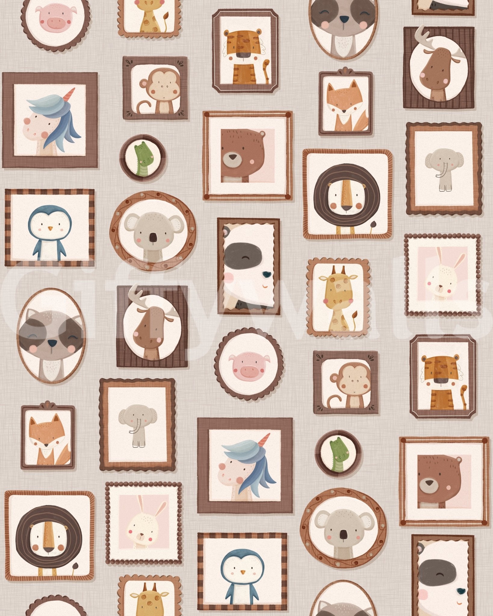 Cute frames across Animal Gallery Wallpaper on soft neutral background, GD8340