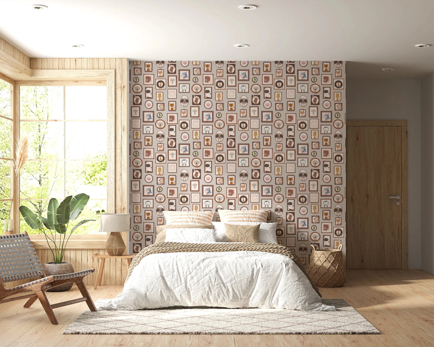 Bedroom or with Animal Gallery Wallpaper extending across a large, GD8340