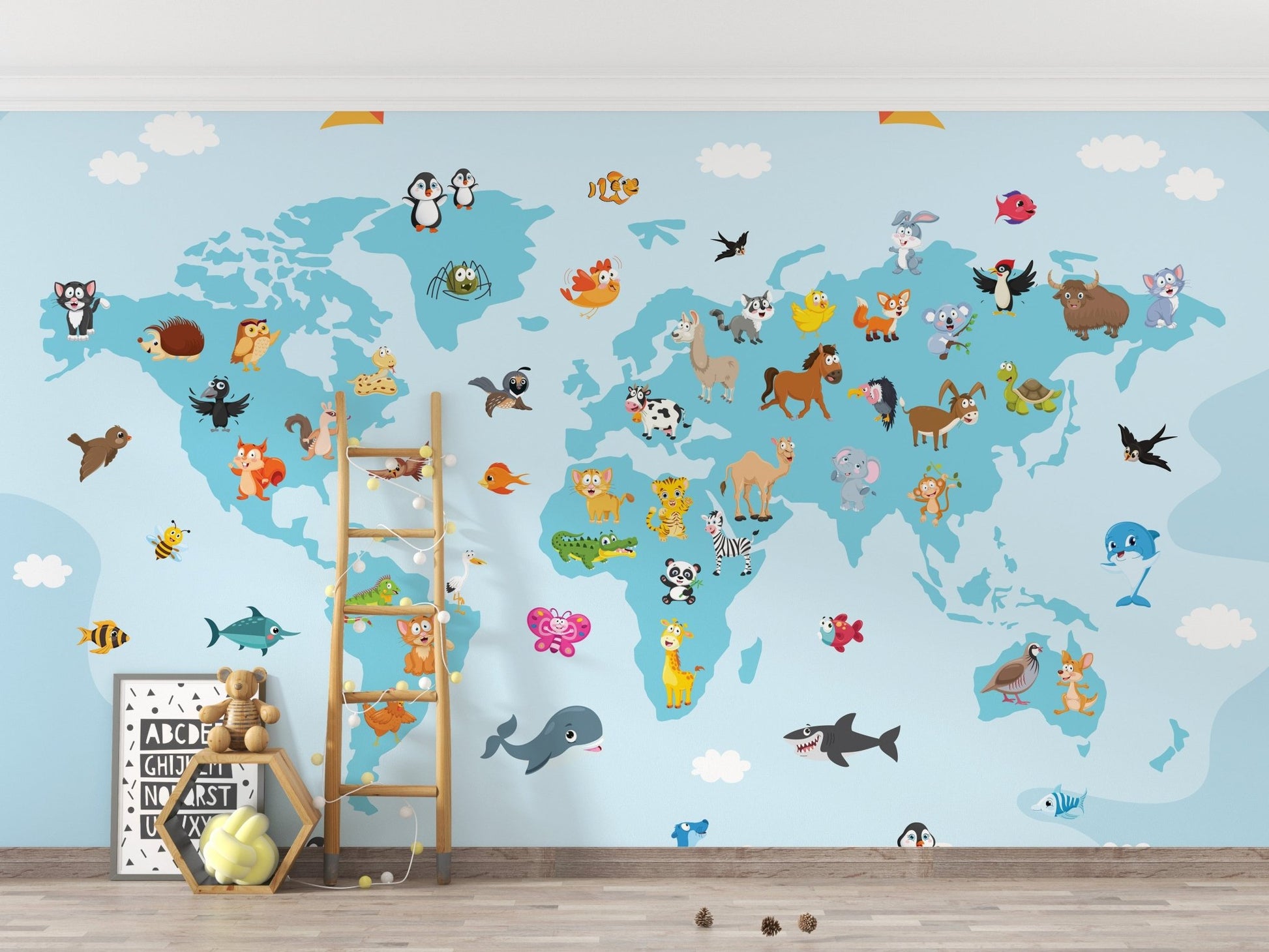 Kids animal map wallpaper mural map-01
