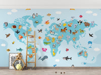 Kids animal map wallpaper mural map-01
