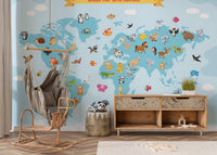 World map with animals wallpaper map-01
