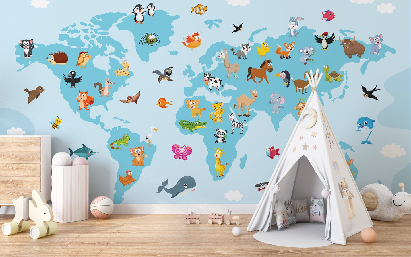 Wildlife map wallpaper for kids

