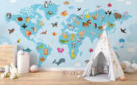 Wildlife map wallpaper for kids
