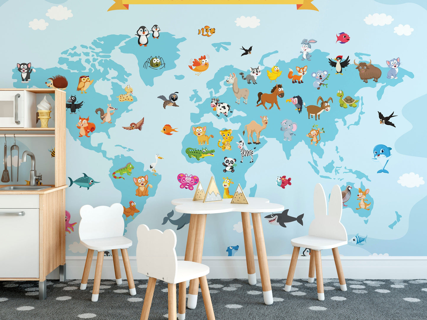 Educational animal map mural
